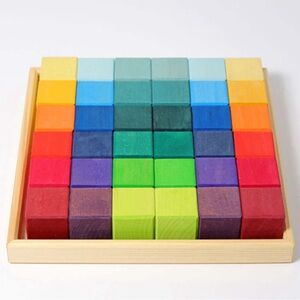 Grimm’s Spiel & Holz - Rainbow Wooden Cubes 36 Blocks with Tray - Gently used